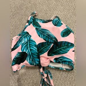 cute flower high neck swim top
